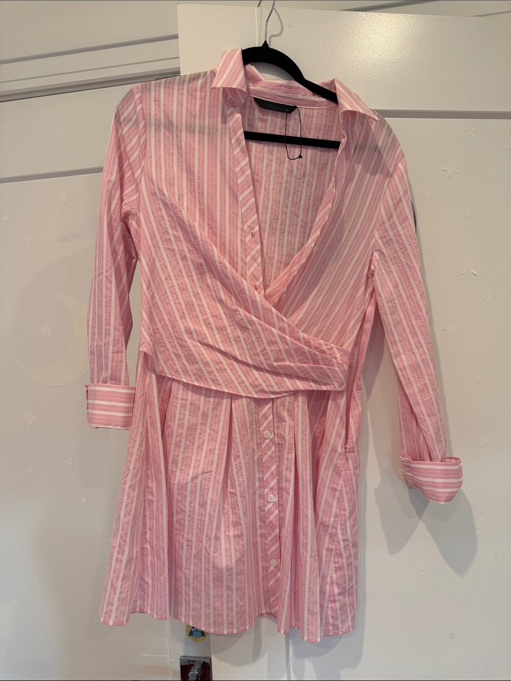 Zara Pink and White Striped Wrap Shirt Dress